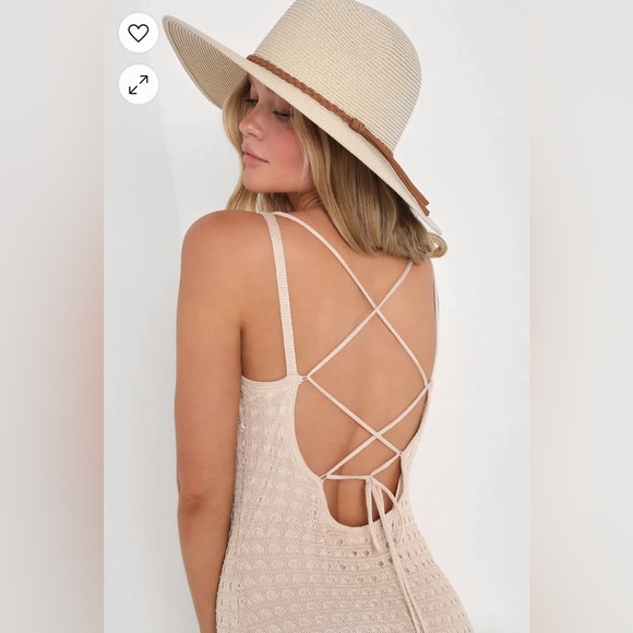 Lulus Neutral Crochet Open-Back Midi Dress – Size Small - Picture 3 of 6